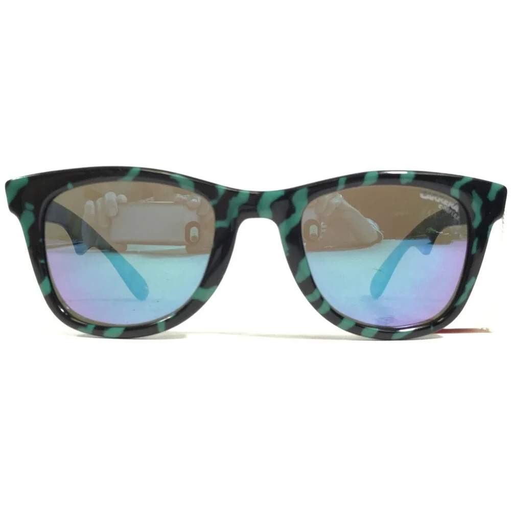 Vintage Carrera Sunglasses 5447 95 Black Green Tiger Striped Frames Blue Mirror